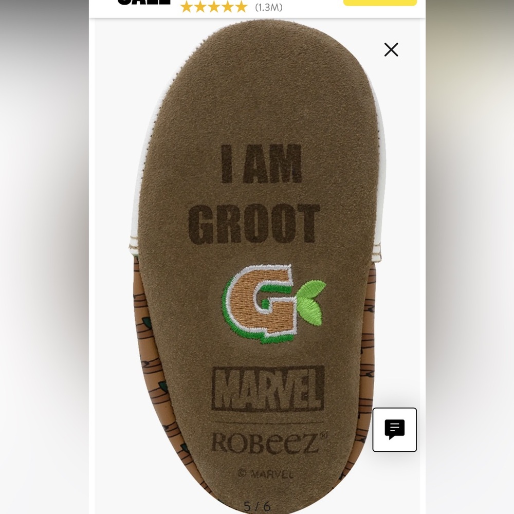New! Marvel ROBEEZ Groot Baby Soft Sole Shoes 6-12 Months - Picture 4 of 11
